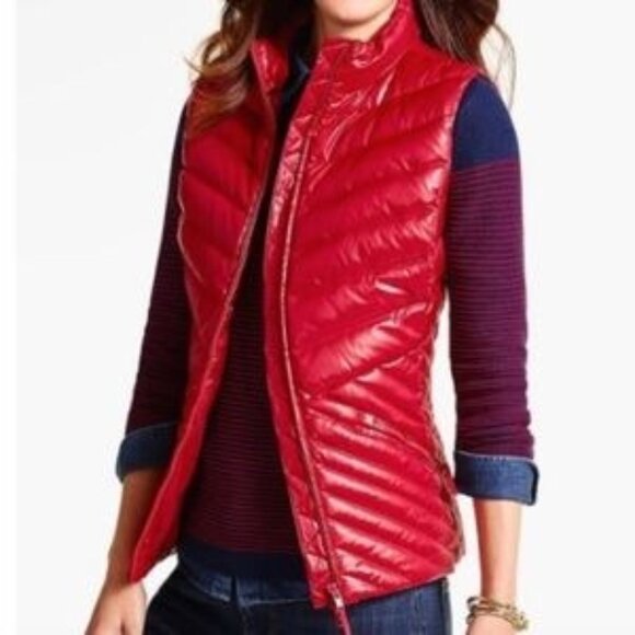 Talbots Puffer Quilted Down Vest Glossy Red Medium Like New - Picture 1 of 10
